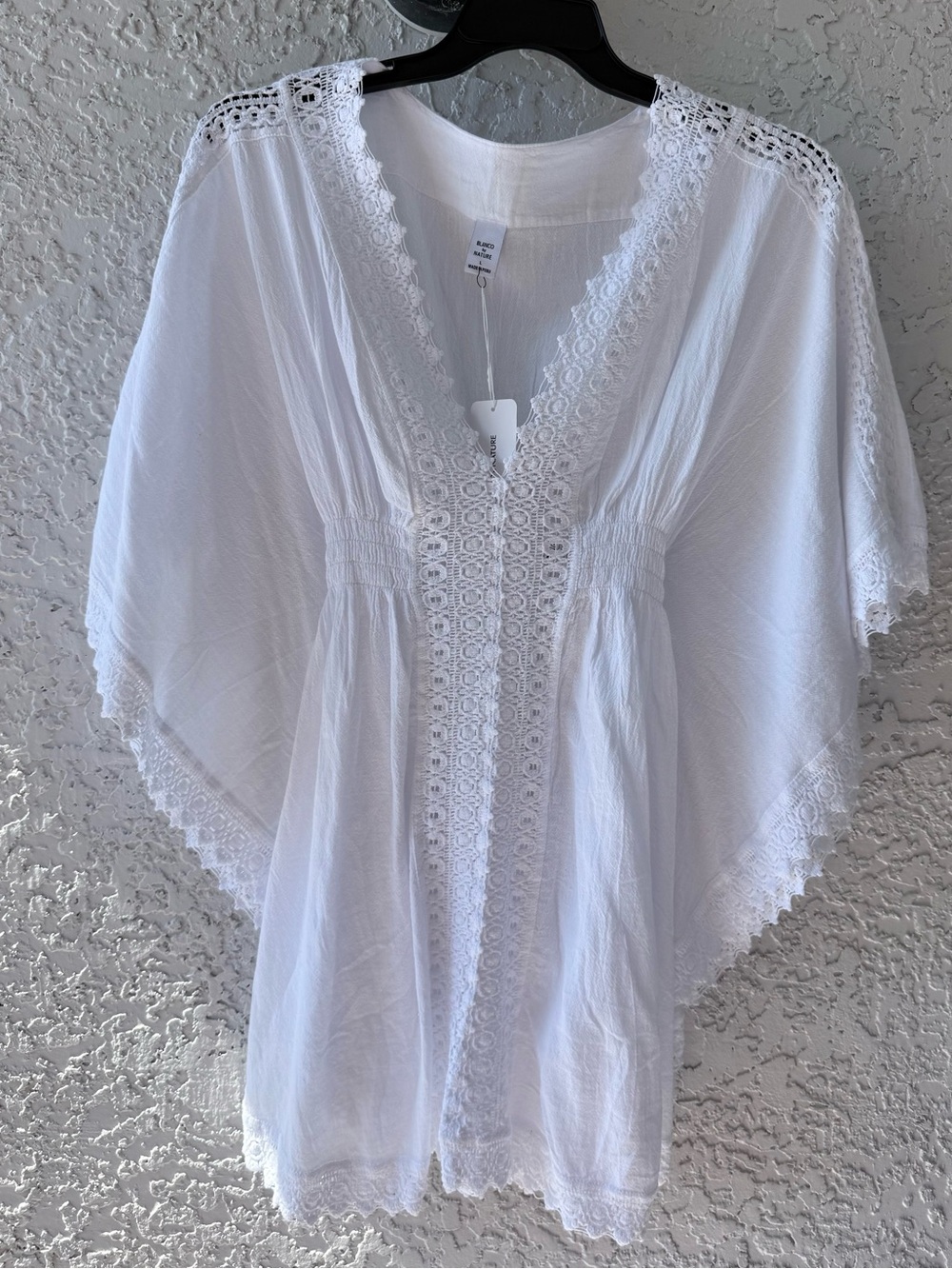 Blanco by Nature Aqua White Crochet Trim Swim Cover-Up Large